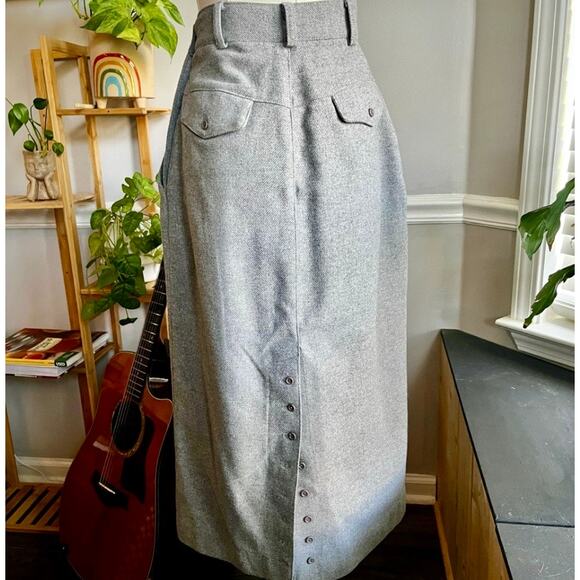 Vintage 90s Gray Wool Blend Librarian Button Pencil Skirt Size XS Small - Picture 3 of 7